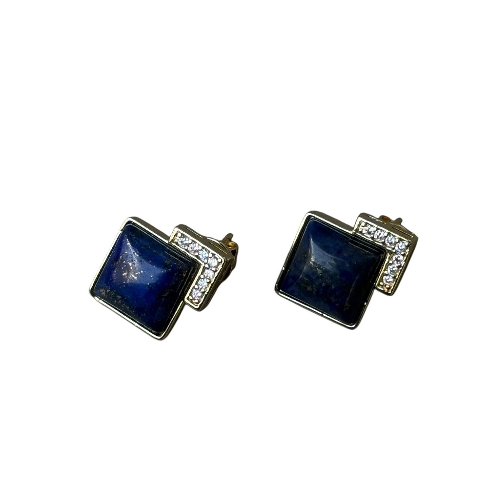 Robert Square Lapis Cz Earrings