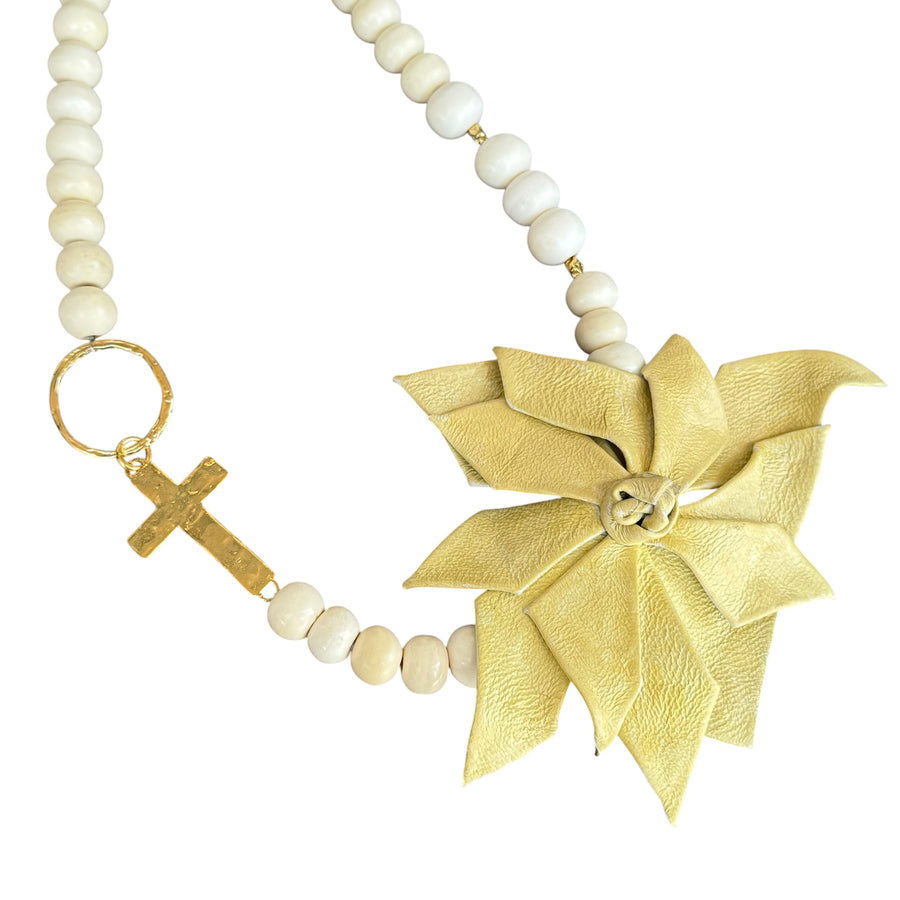 Rosalia Bone and Leather Flower Necklace