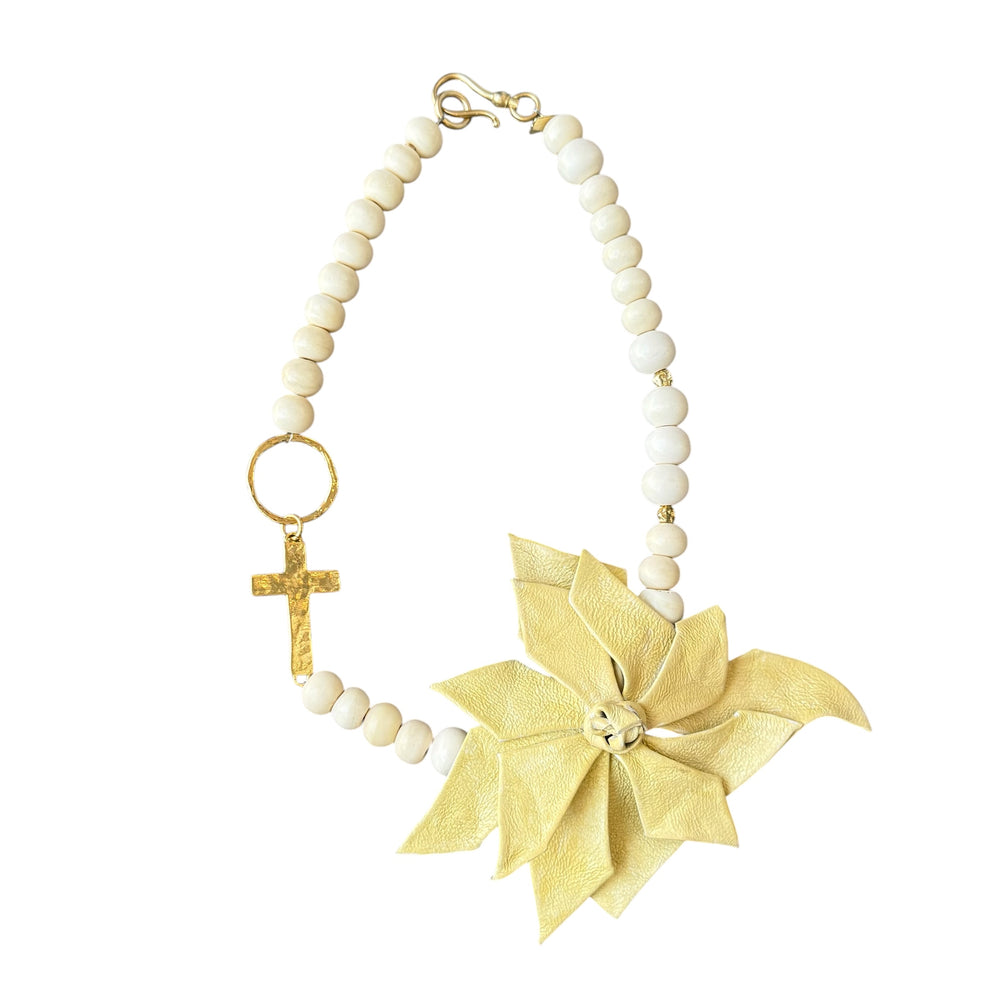 Rosalia Bone and Leather Flower Necklace