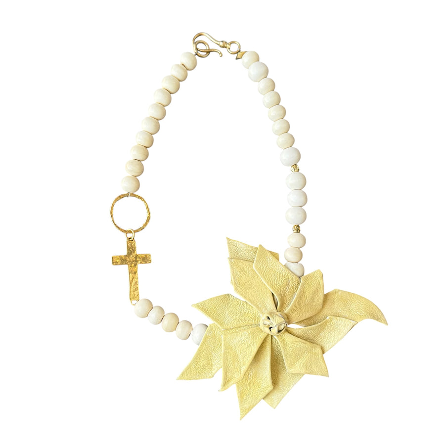 Rosalia Bone and Leather Flower Necklace