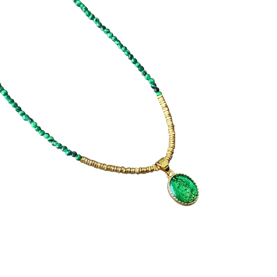 Saul African Turquoise and Gold Beaded Pendant Necklace
