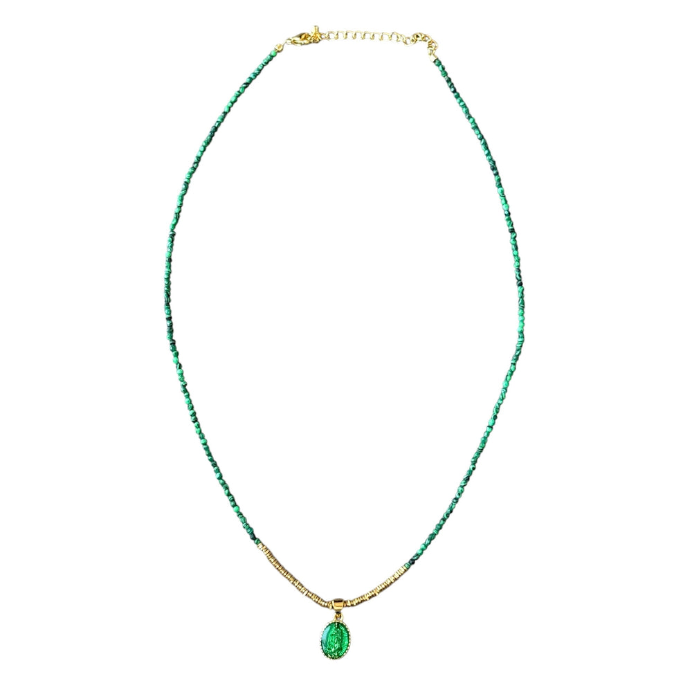 Collar colgante de Saul con turquesa africana y cuentas doradas