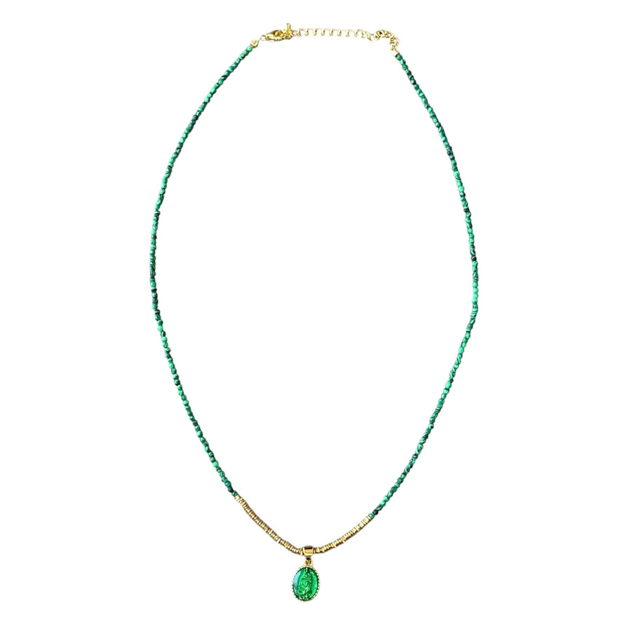 Saul African Turquoise and Gold Beaded Pendant Necklace
