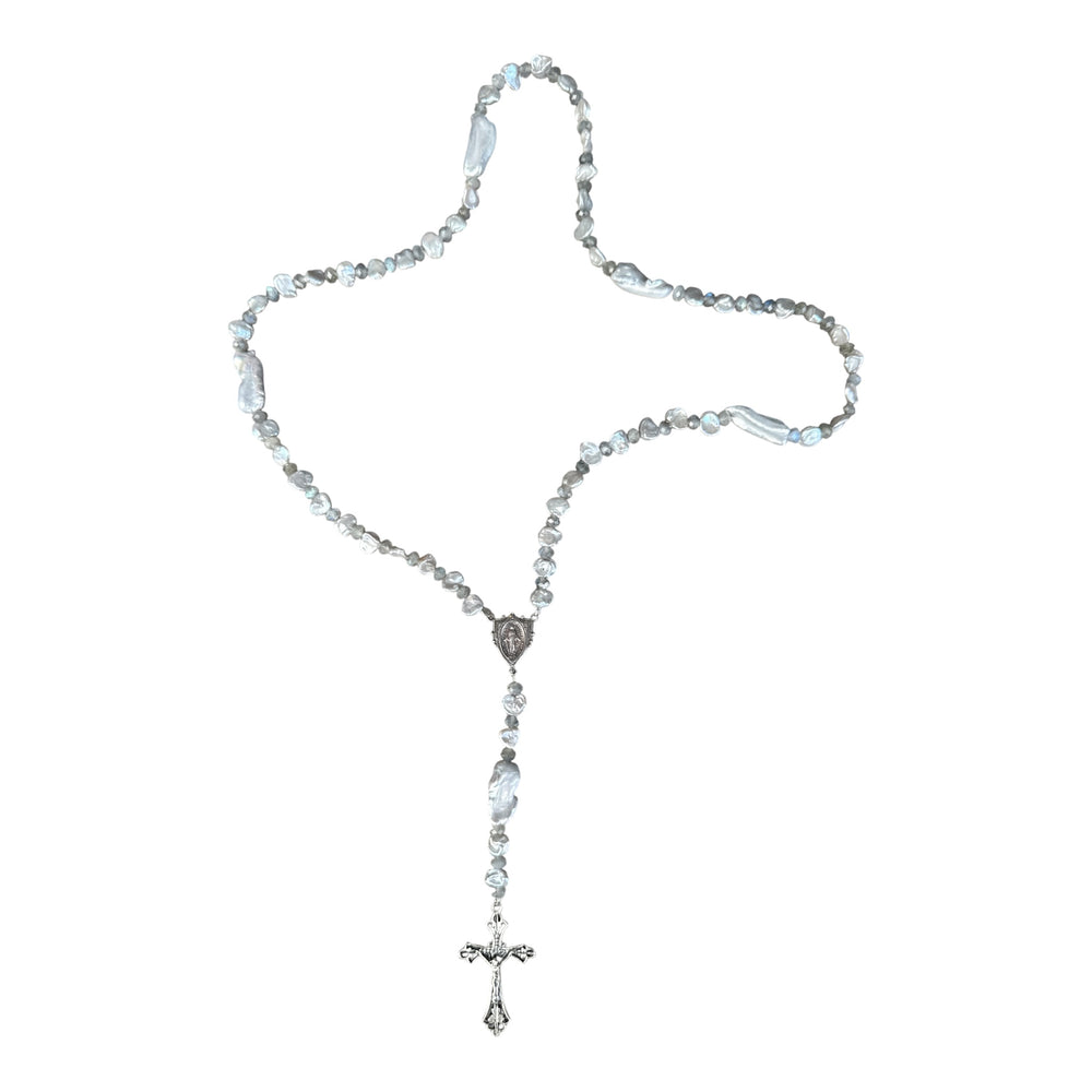 Milan Gray and White Pearl Rosary