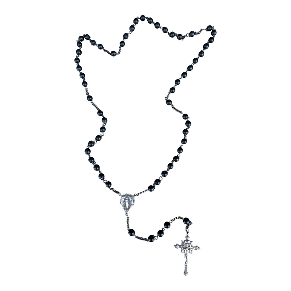 Wells Black Onyx and Sterling Rosary