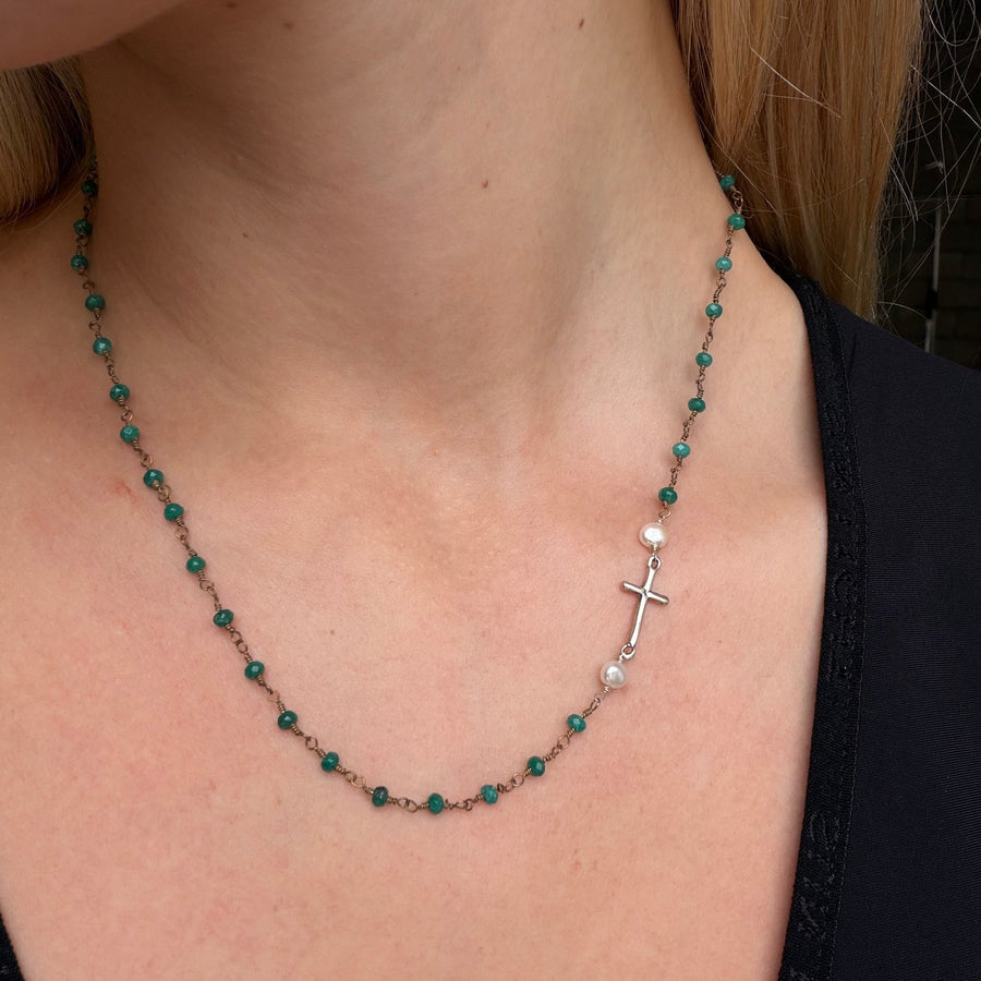 Thomas Tourmaline Wire Wrapped Silver Cross Necklace