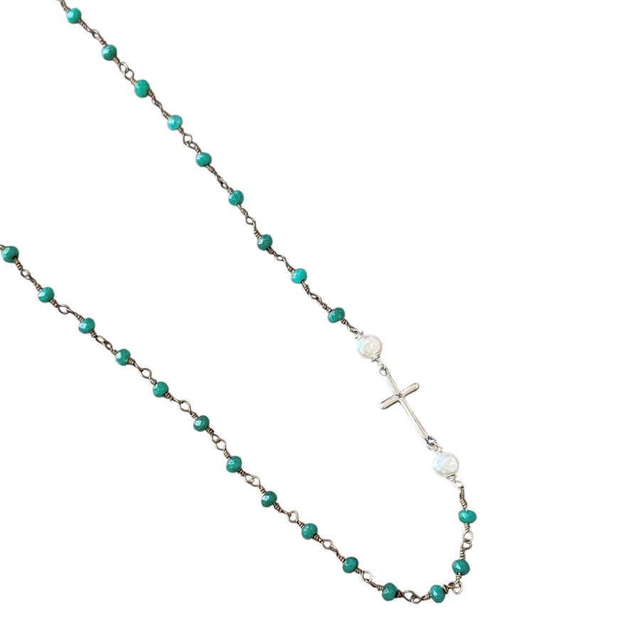 Thomas Tourmaline Wire Wrapped Silver Cross Necklace