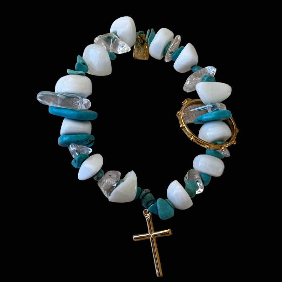 Pulsera Cruz Cristal Turquesa