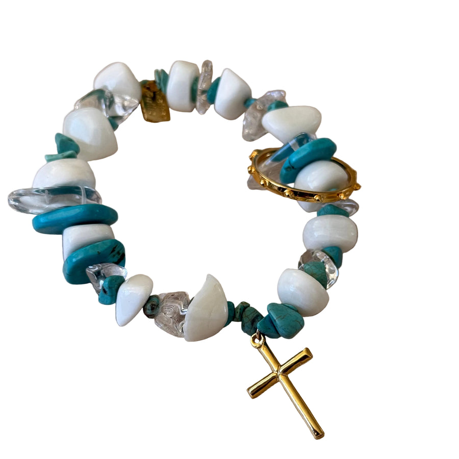 Pulsera Cruz Cristal Turquesa