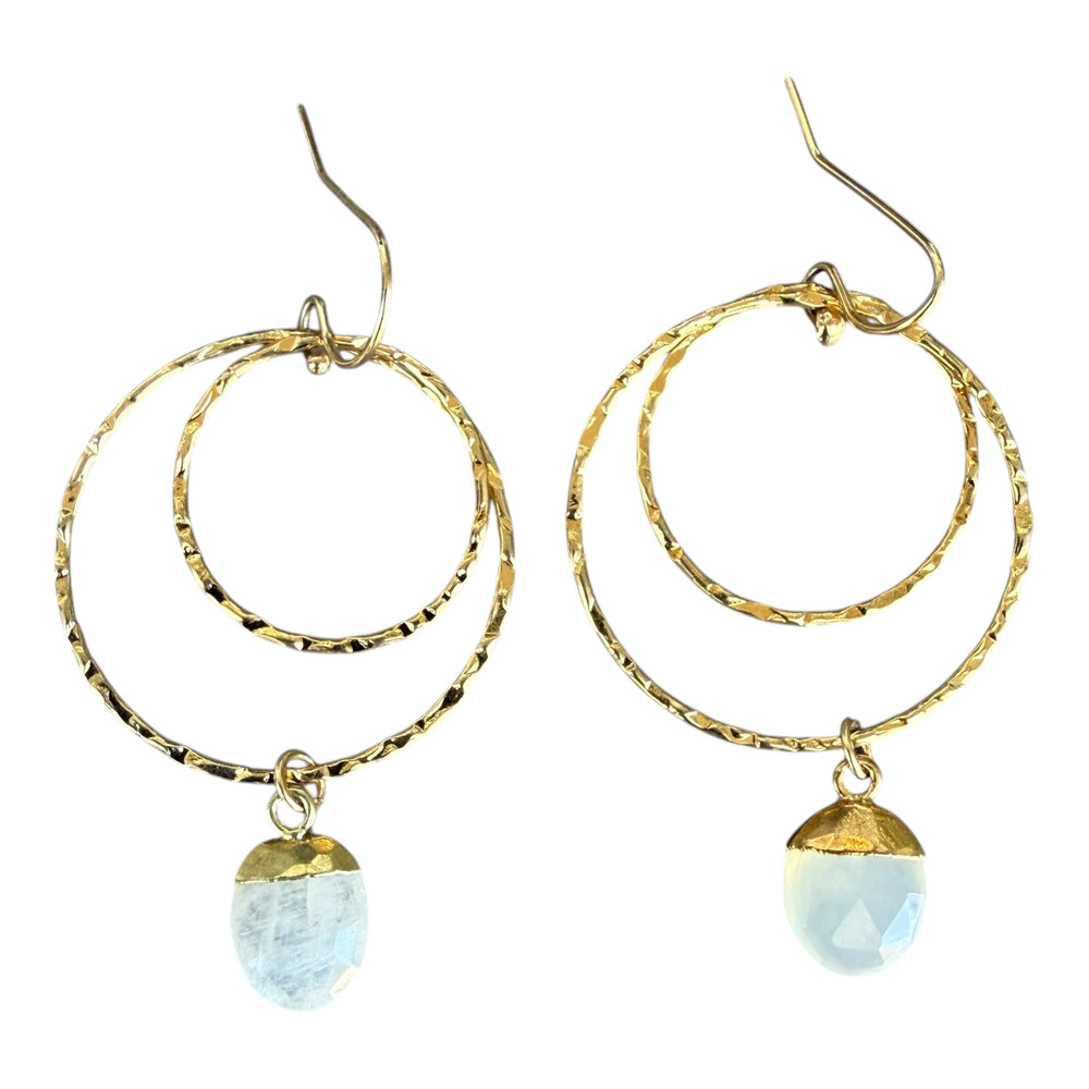 Agnes Double Hoops with Moonstone Teardrop