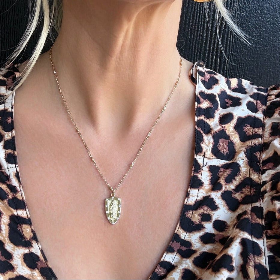 Our Lady Shield Pendant Necklace